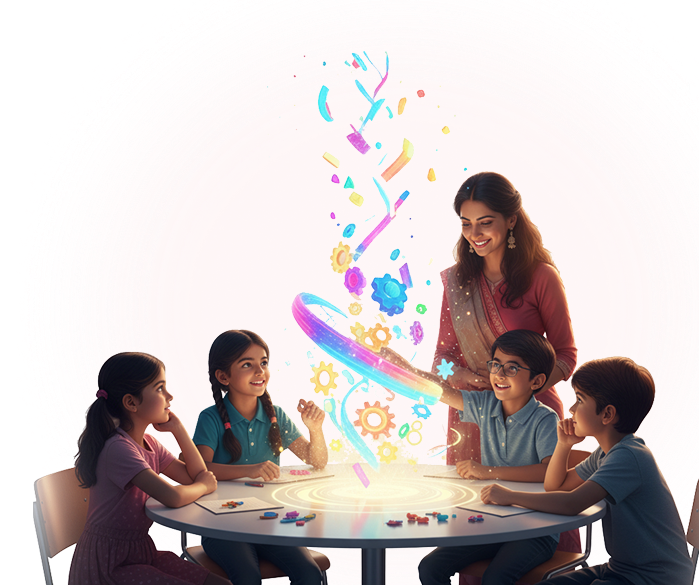 Children learning with teacher